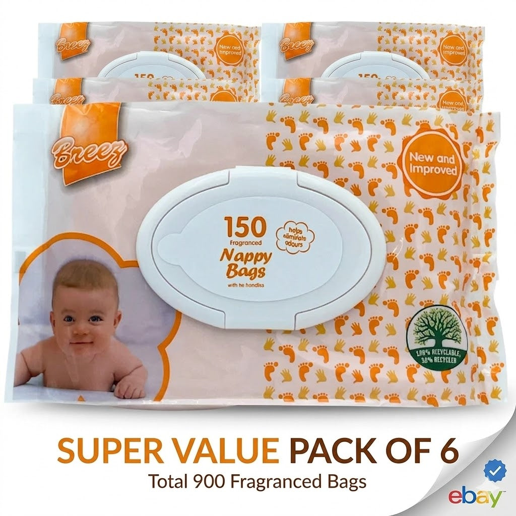 6 Pac Of TidyZ Scented Nappy Bags with Tie Handles 150pk
