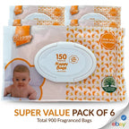 6 Pac Of TidyZ Scented Nappy Bags with Tie Handles 150pk