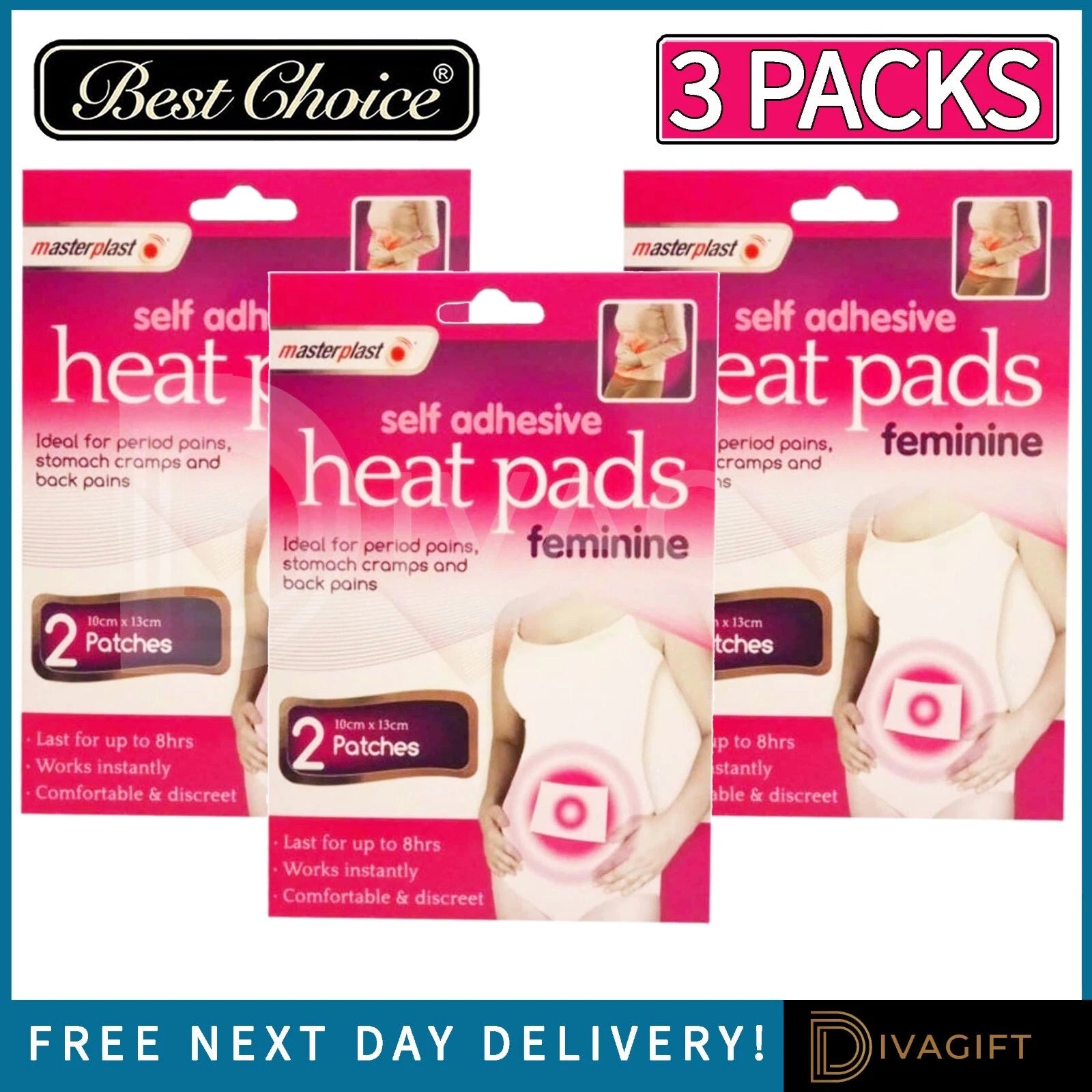 Pack Of 5 Masterplast Self Adhesive Heat Pads Feminine 2 Patches